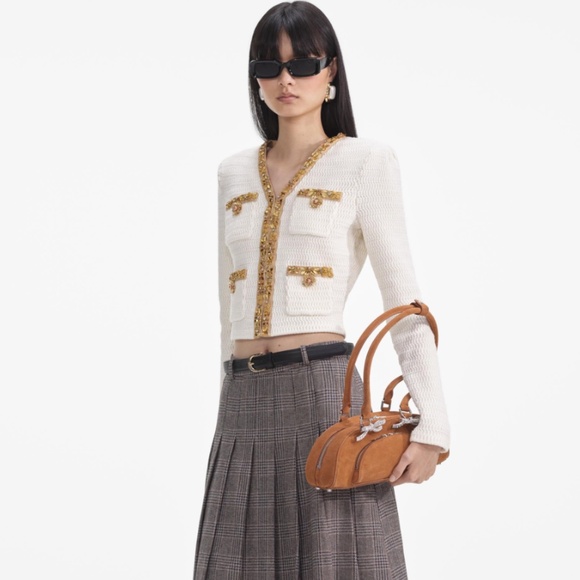 self-portrait Cream Lurex Knit Cardigan - Size Small - MSRP $555 - NWT - Picture 2 of 5